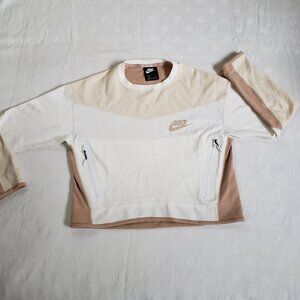 NIKE cozy long sleeve beige crewneck colorblock sweatshirt pullover Size S